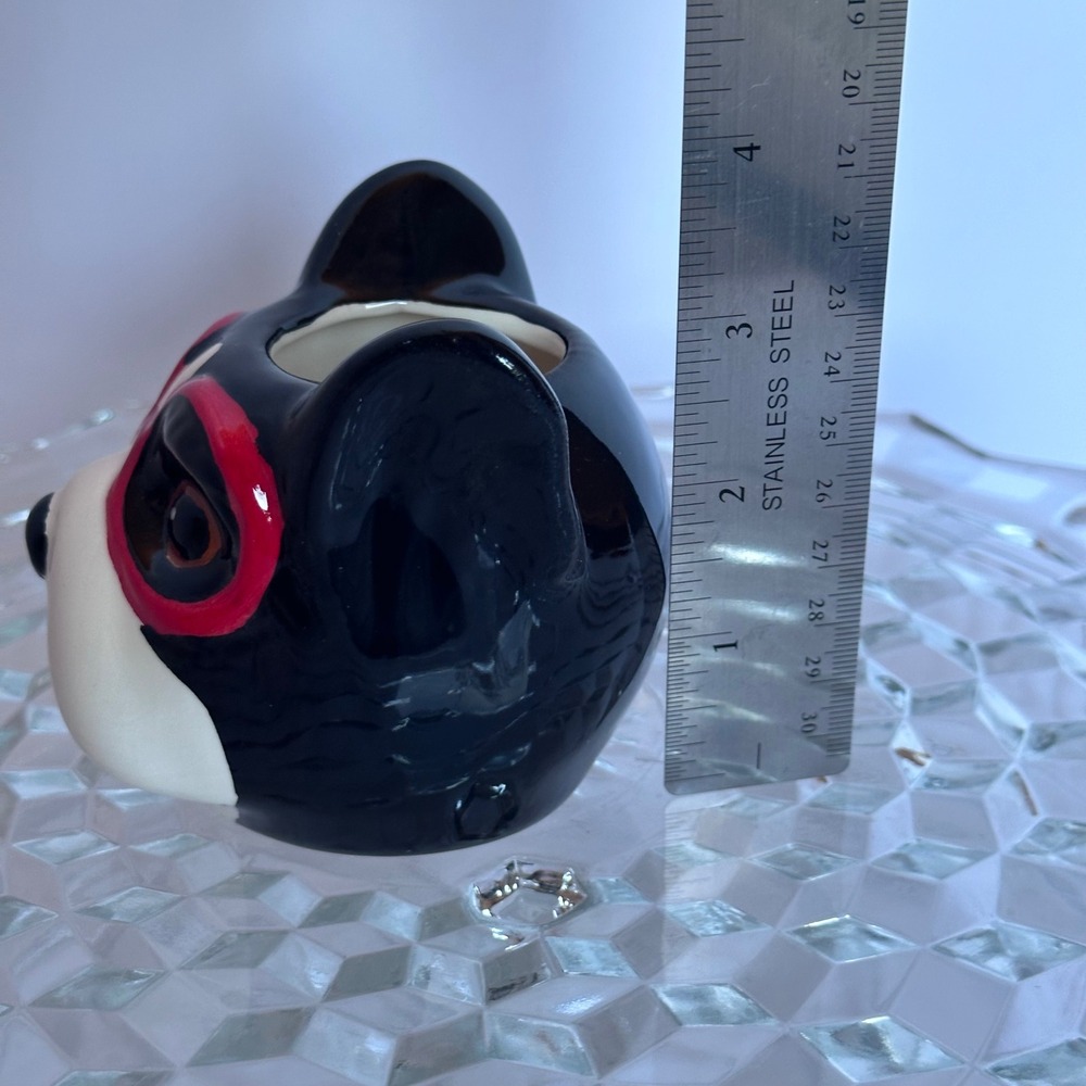 Boston Terrier Dog Head Vase Ceramic Planter Red Glasses Cute‎ Decor - Picture 5 of 8